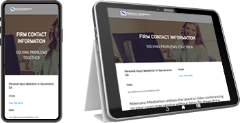 Tablet and phone displaying a law firm’s contact details for convenient client communication.