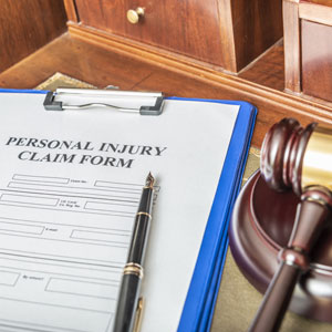 Personal injury claim form with gavel symbolizing legal process in California.